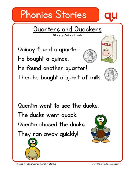 Quarters And Quackers Qu Phonics Stories Reading Comprehension