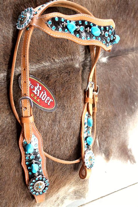 Horse Show Tack Bridle Western Leather Headstall Turquoise 80145h