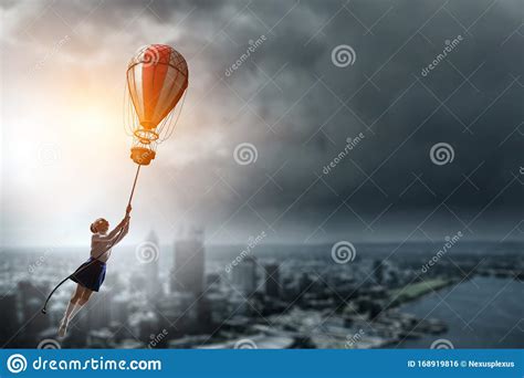 Girl Fly In Sky Mixed Media Stock Photo Image Of Young Moon 168919816