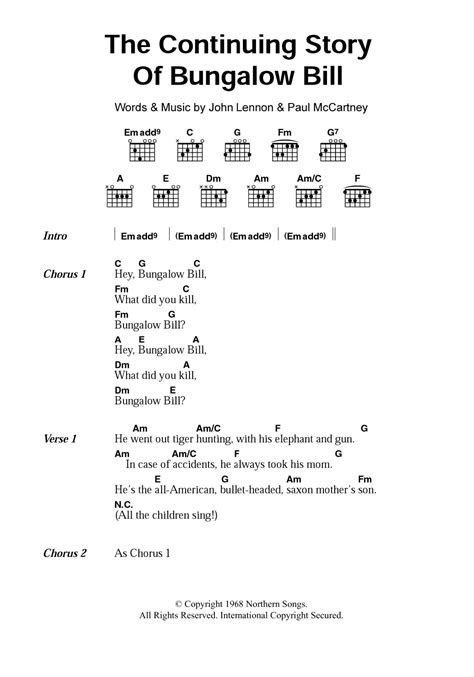 The Continuing Story Of Bungalow Bill By The Beatles Guitar Chords