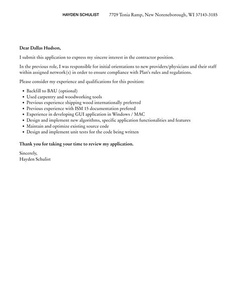 Contractor Cover Letter Velvet Jobs