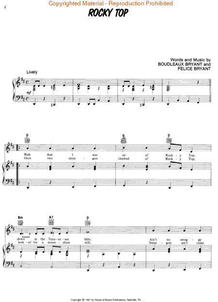 Sheet Music Rocky Top Piano Vocal And Guitar