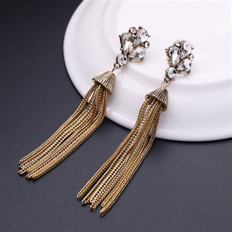 rarelove bohemian crystal drop flower metal fringe tassel earrings golden see this great