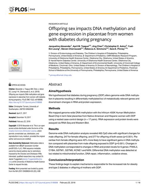 Pdf Offspring Sex Impacts Dna Methylation And Gene Expression In Placentae From Women With