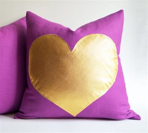 2014 New Sukan Designer Gold Heart Purple Pillow By Sukanart