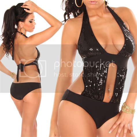 sexy monokini swimsuit swimwear bathing suit sequins black halterneck m 4 6 ebay