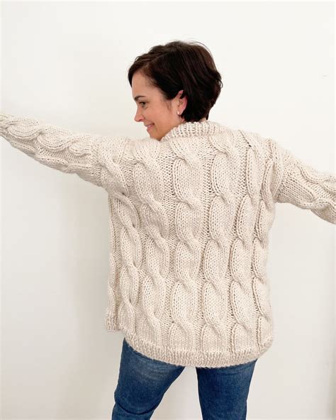 Chunky Cable Knit Sweater Knitting Pattern Crescent Cable Cardigan