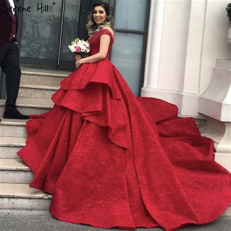 Dubai Luxury Wine Red Vintage Wedding Dresses 2019 Sequined Ruffles