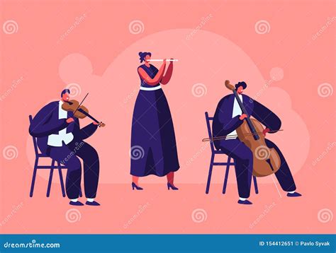 Musicians With Instruments Perform On Stage With Violin And Flute