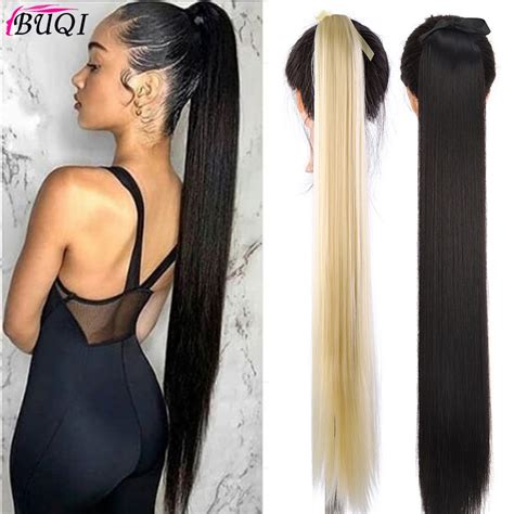 Buqi 31 Inch Synthetic Long Straight Ponytail Hair Heat Resistant