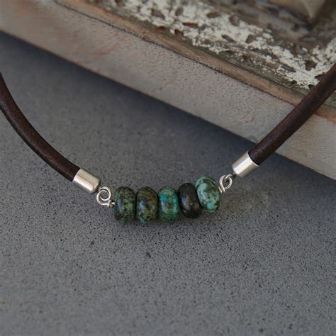 Turquoise Necklace For Men Leather Necklace Mens Necklace Etsy
