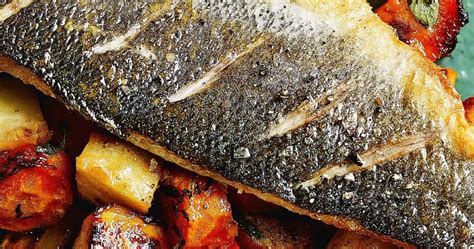Pan Fried Sea Bass With Miso Lemon And Thyme Glazed Roasted