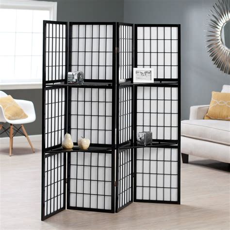 Have To Have It Black Shoji 4 Panel Screen Room Divider With Display