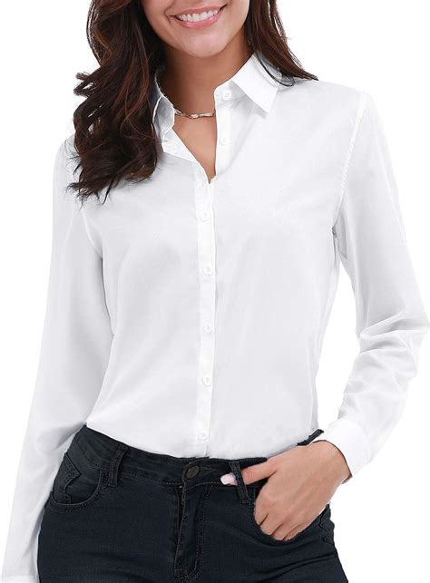 Buy Gemolly Womens Basic Button Down Shirts Long Sleeve Plus Size Simple Cotton Stretch Formal