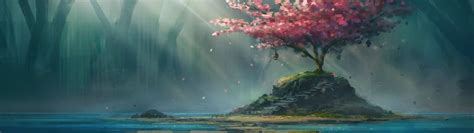3840x1080 Cherry Blossom Multiwall Fantasy Art Landscapes Anime