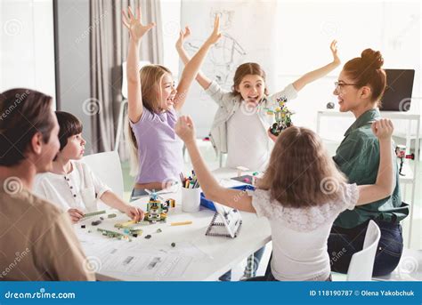 Cheerful Kids And Teacher Making Plastic Toy Stock Image Image Of