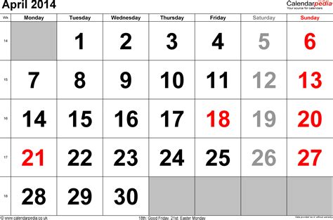 2014 Calendar And Bank Holidays