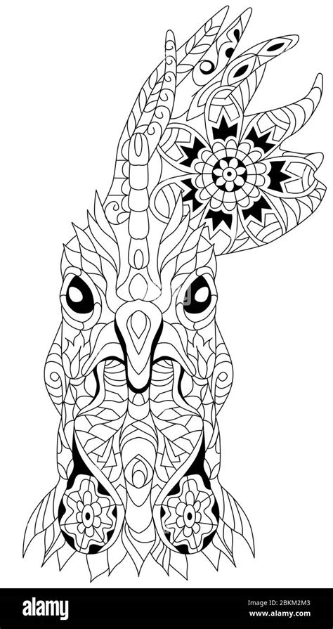 Zentangle Rooster Head Hand Drawn Decorative Vector Illustration For