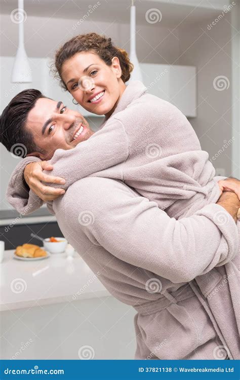 Smiling Man Lifting And Hugging His Partner In The Morning Stock Photo Image Of Length Pretty