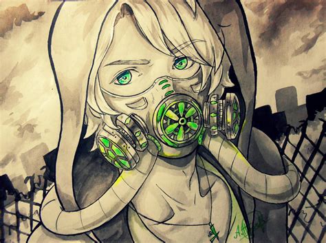 Image of cartoon hand drawn anime little boy wear mask red eyes. Gas Mask by ProNastya on DeviantArt