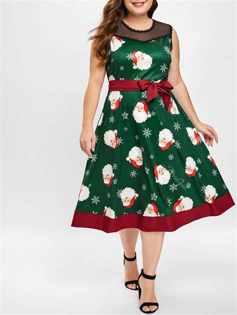 56 Off Christmas Santa Print Sleeveless Plus Size Dress Rosegal