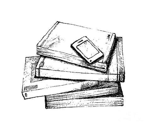 Hand Drawn Stack Of Books With Smart Phone Drawing By Iam Nee Pixels