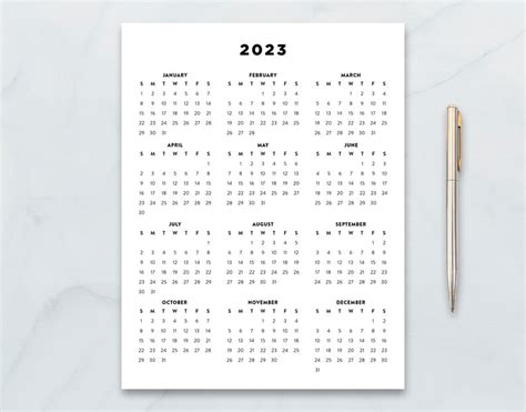2023 Minimalist Printable Calendars 2023 Simple Calendar Etsy