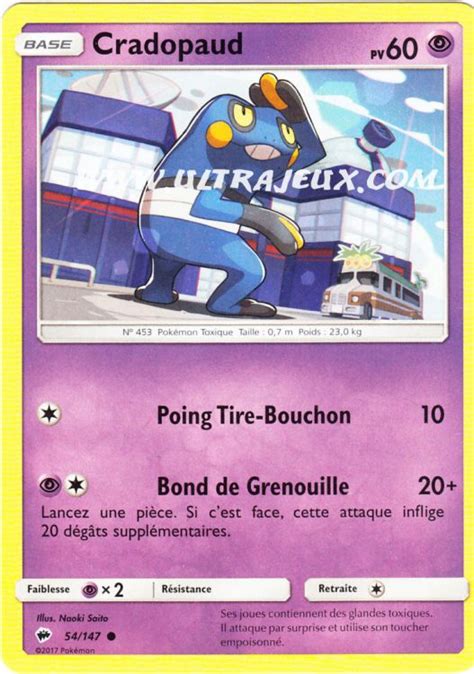 Cradopaud 54 R178 Carte Pokémon Cartes à Lunité Français Ultrajeux