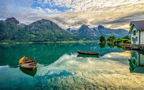 Norway Houses Scenery Mountains Lake Sky Lofoten Nature Cities 414444