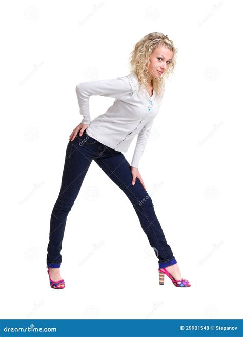 Young Woman Standing Full Body In Jeans Wear Stock Photo Image Of