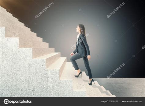 Side View Businesswoman Climbing Stairs Career Development Job Concept