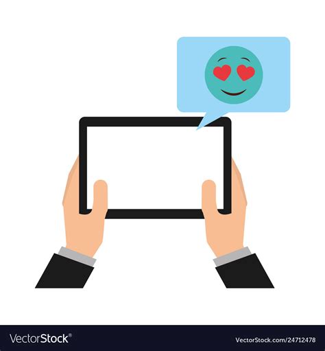 Hands With Tablet Device And Emoji Kawaii Vector Image
