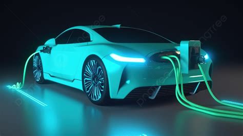 3d Render Of Futuristic Electric Car Charged By Electric Wire In Dark