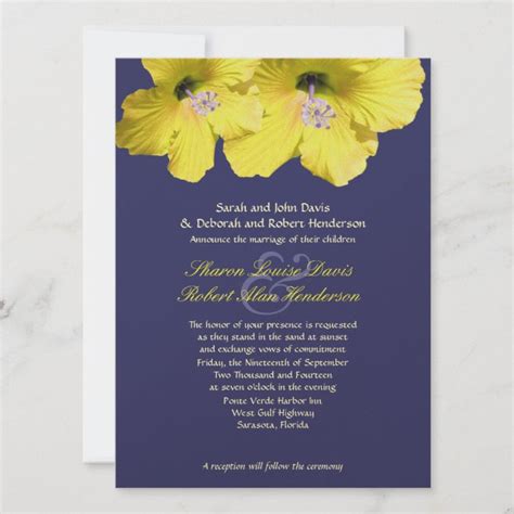 Yellow And Blue Hibiscus Wedding Invitation