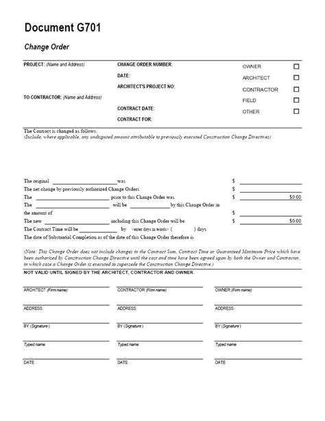 Change Order Form Free Printable Documents