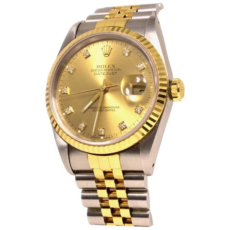 Rolex Yellow Gold Datejust Wristwatch With Two Diamond Onyx Dial Circa