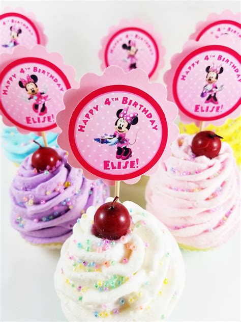 Personalized Pink Minnie Mouse 2 Scallop Birthday Cupcake Toppers Etsy