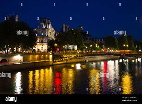 France Paris Seine River At Night Stock Photo Alamy