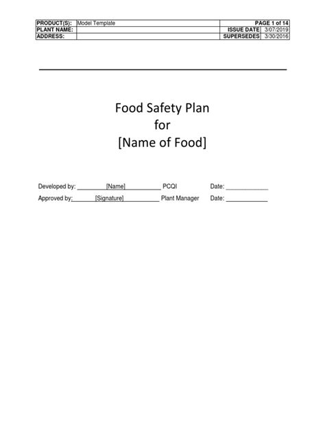 Haccp Plan Template Pdf Food Safety Foods