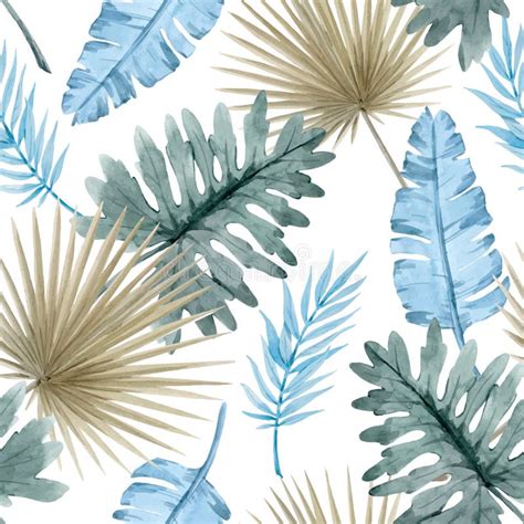 Beautiful Vector Seamless Pattern With Watercolor Tropical Leaves