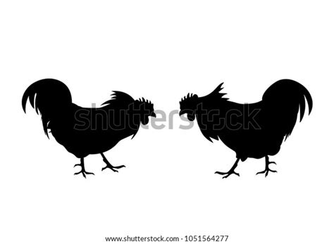 Silhouettes Fighting Cocks Vector Illustration Isolated Stock Vector