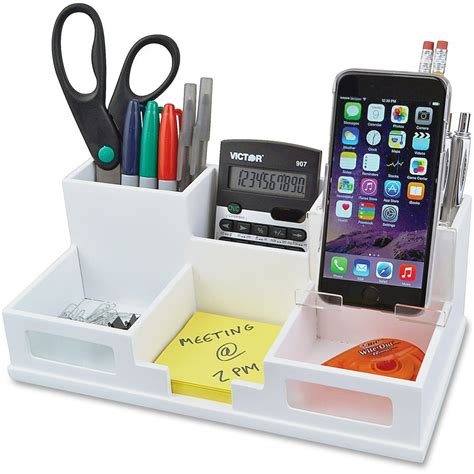 Victor W9525 Pure White Desk Organizer With Smart Phone Holder White