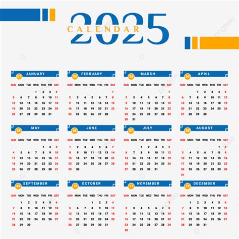 2025 Calendar With Blue And Yellow Geometric Shape Vector Calendar