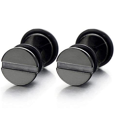 Mm Cool Black Screw Head Stud Earrings For Men Steel Cheater Fake Ear Plugs Gauges Pcs In