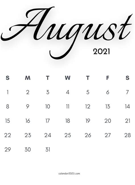 August 2021 Wallpaper Calendar Desktop Templates