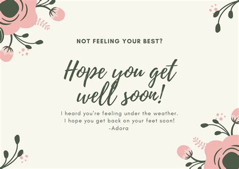 Pink And Green Floral Simple Get Well Soon Card Templates With Get Well
