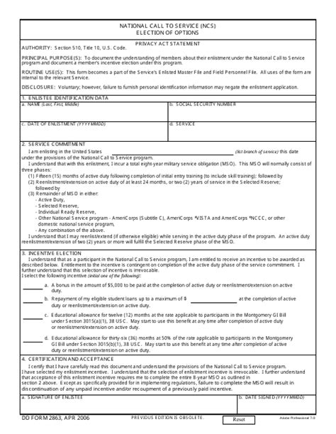 Dd Form 2863 Fill Out Sign Online And Download Fillable Pdf