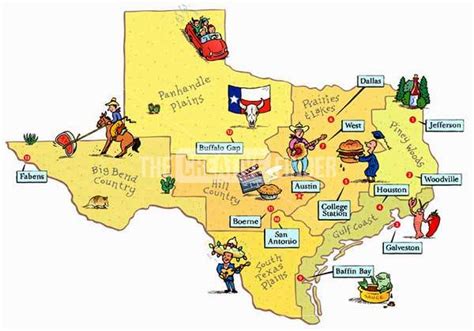 Texas Travel Map By Phil Scheuer Illustration From United States