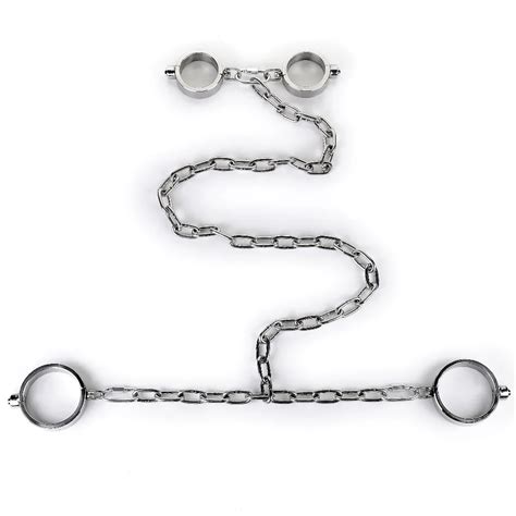 metal chain leg irons handcuffs bondage restraints stainless steel slave bdsm set adult games