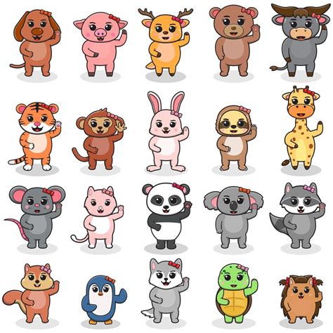 Zoo Collection Set Of Cute Animals Cartoon Character Design Flat